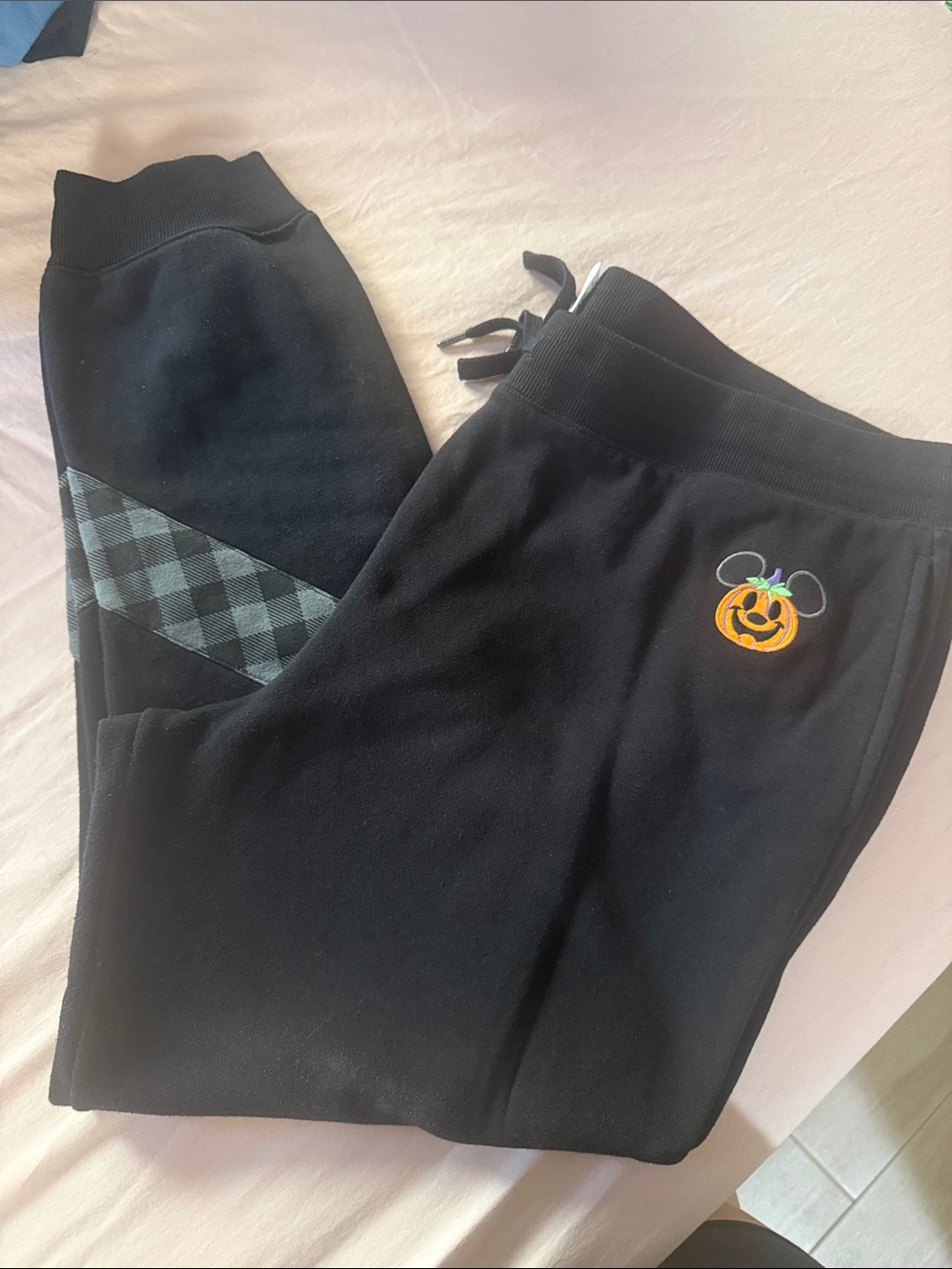 Black Jogger Pants with Halloween Pumpkin Patch